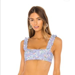 WeWoreWhat COMO TOP POWDER BLUE DRY FLOWERS M NWT